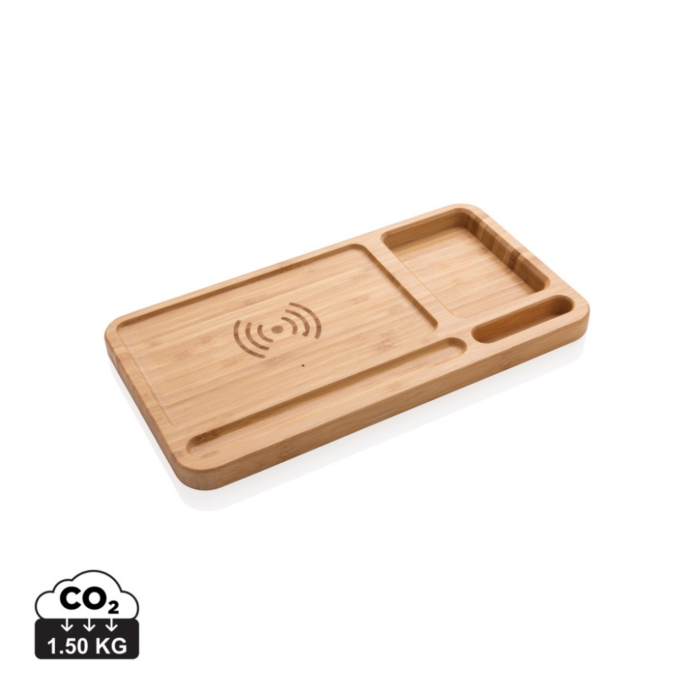 Logotrade werbemittel das Foto: Bambus Schreibtisch-Organizer mit 5W Wireless Charger