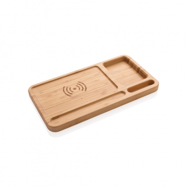 Logotrade Werbeartikel das Foto: Bambus Schreibtisch-Organizer mit 5W Wireless Charger