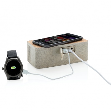 Logotrade werbemittel das Foto: Weizenstroh Wireless Charging Lautsprecher