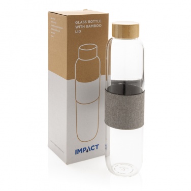 Logotrade Werbeartikel das Foto: Impact Borosilikat-Glasflasche mit Bambusdeckel