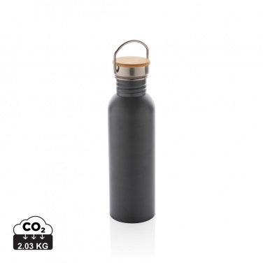 : Moderne Stainless-Steel Flasche mit Bambusdeckel