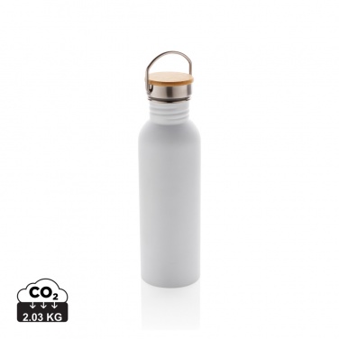 : Moderne Stainless-Steel Flasche mit Bambusdeckel