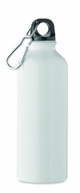 Logotrade Werbegeschenke das Foto: Einwandige 500-ml-Wasserflasche aus recyceltem Aluminium mit Karabiner