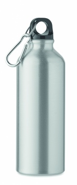 Logotrade Geschäftsgeschenke das Foto: Einwandige 500-ml-Wasserflasche aus recyceltem Aluminium mit Karabiner