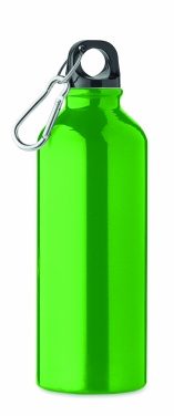 Logotrade Firmengeschenke das Foto: Einwandige 500-ml-Wasserflasche aus recyceltem Aluminium mit Karabiner