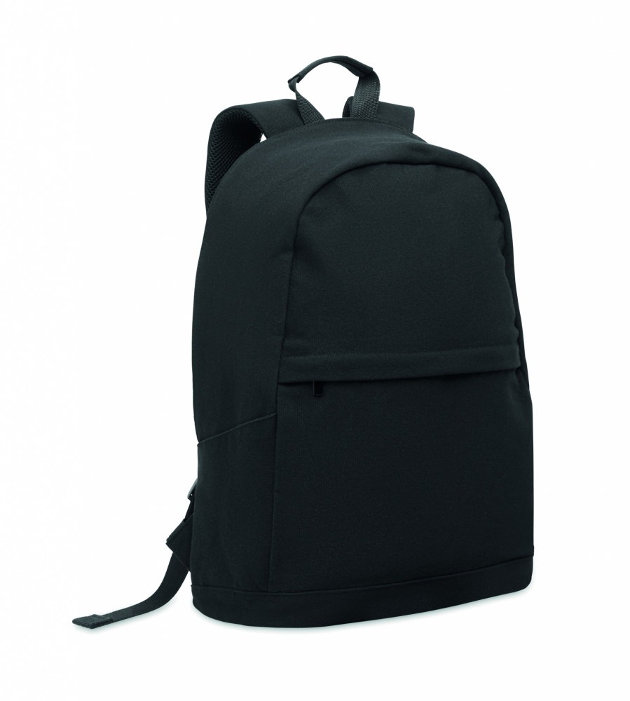 Logotrade Werbeartikel das Foto: Ein 15-Zoll-Laptop-Rucksack aus recycelter Baumwolle (Pre-Consumer) und recyceltem Polyester mit individuell anpassbarem Druck