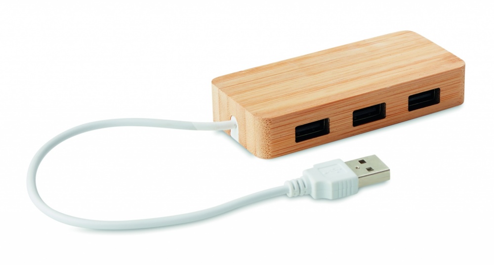 Logotrade Werbeartikel das Foto: 3 Port 2.0 USB Hub Bambus