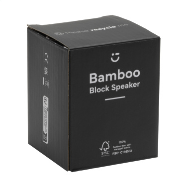 Logotrade Werbeartikel das Foto: Bamboo Block-Lautsprecher mit kabellosem Ladegerät