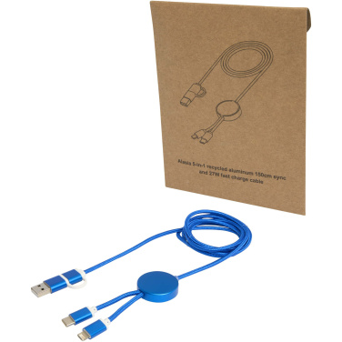 Logotrade Werbegeschenke das Foto: Alasia 150 cm 5-in-1 Kabel aus recyceltem Kunststoff für Datenübertragung und 27W Schnellladung