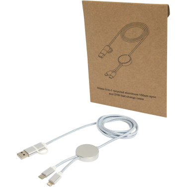 Logotrade Firmengeschenke das Foto: Alasia 150 cm 5-in-1 Kabel aus recyceltem Kunststoff für Datenübertragung und 27W Schnellladung