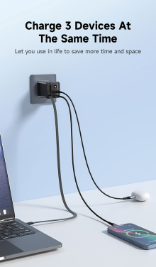 Logotrade Werbeartikel das Foto: Urban Vitamin Mendocino 65W GaN-Charger mit einziehb. Kabel