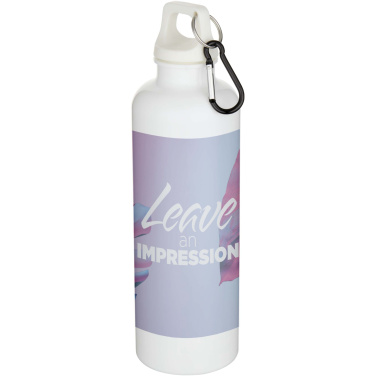 Logotrade Logogeschenke das Foto: Oregon 750 ml einfarbige RS-zertifizierte Wasserflasche aus recyceltem Kunststoff mit Karabinerhaken