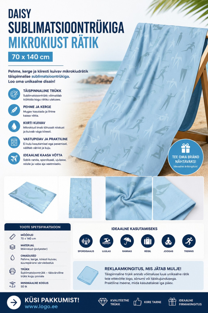 Logotrade Werbegeschenke das Foto: Daisy Mikrofaserhandtuch mit Sublimationsdruck 70 × 140 cm
