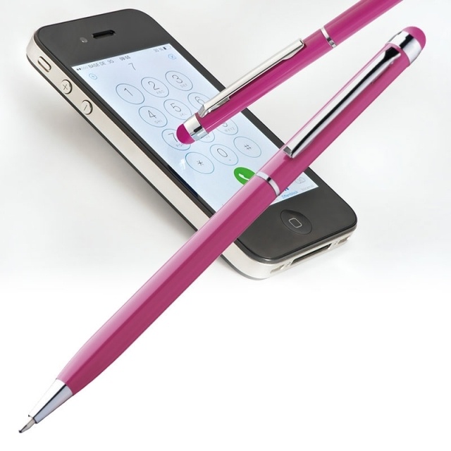 Logo trade promotional giveaways image of: Ball pen with touch pen 'New Orleans'  color pink