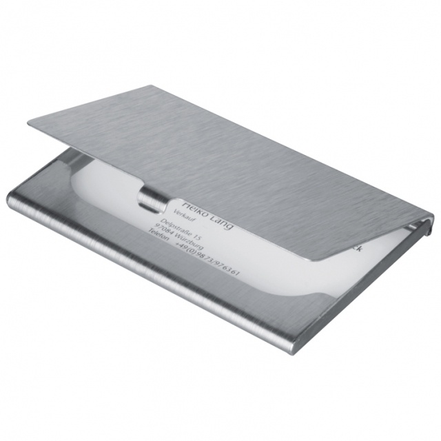 Logotrade promotional merchandise photo of: Metal business card holder 'Wales'  color grey