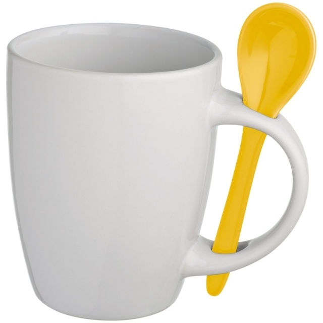 Logo trade promotional merchandise picture of: Mug with spoon Bellevue, white