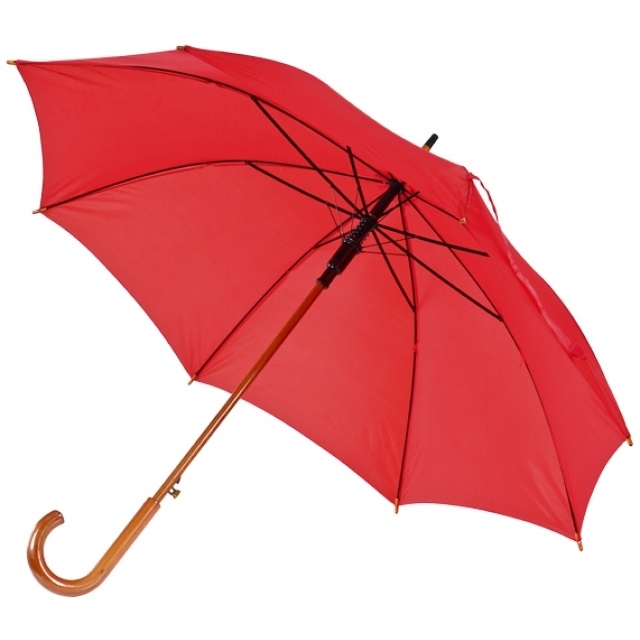Logo trade promotional giveaways picture of: Wooden automatic umbrella Nancy, red