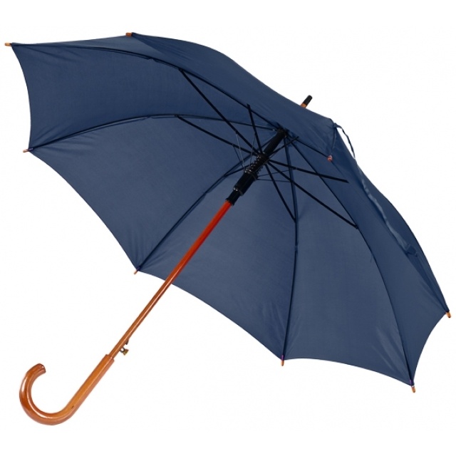 Logo trade promotional gift photo of: Wooden automatic umbrella NANCY  color navy