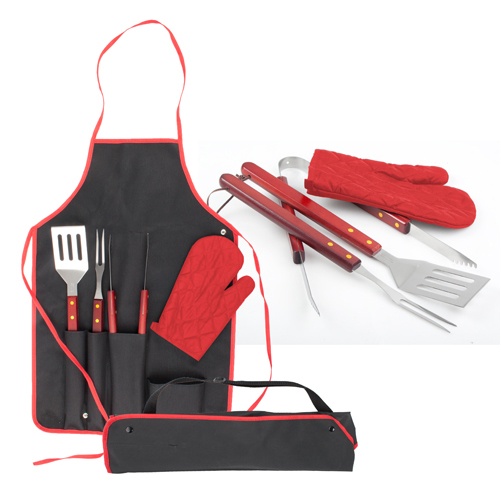 Logotrade advertising product image of: Axon BBQ set - apron,  glove, accessories, red
