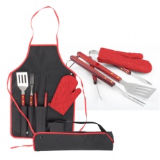Axon BBQ set - apron,  glove, accessories, red