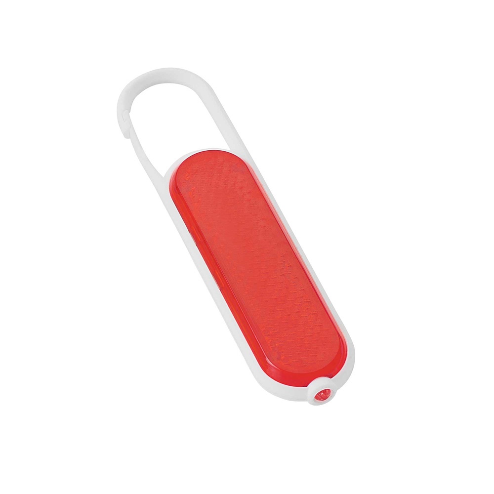 Logotrade promotional giveaways photo of: Plastic safety reflector with carabiner and light, red