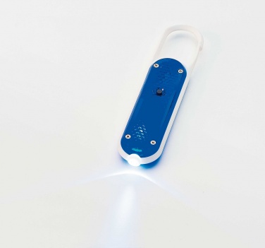 Logo trade promotional product photo of: Plastic safety reflector with carabiner and light, blue