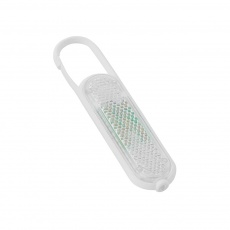 Plastic safety reflector with carabiner and light, white