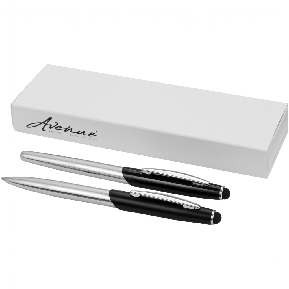 Logo trade promotional giveaways image of: Geneva stylus ballpoint pen and rollerball pen gift, black