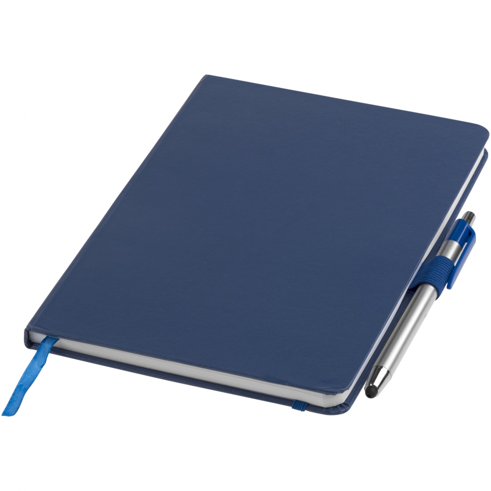 Logo trade business gifts image of: Crown A5 Notebook and stylus ballpoint Pen, dark blue