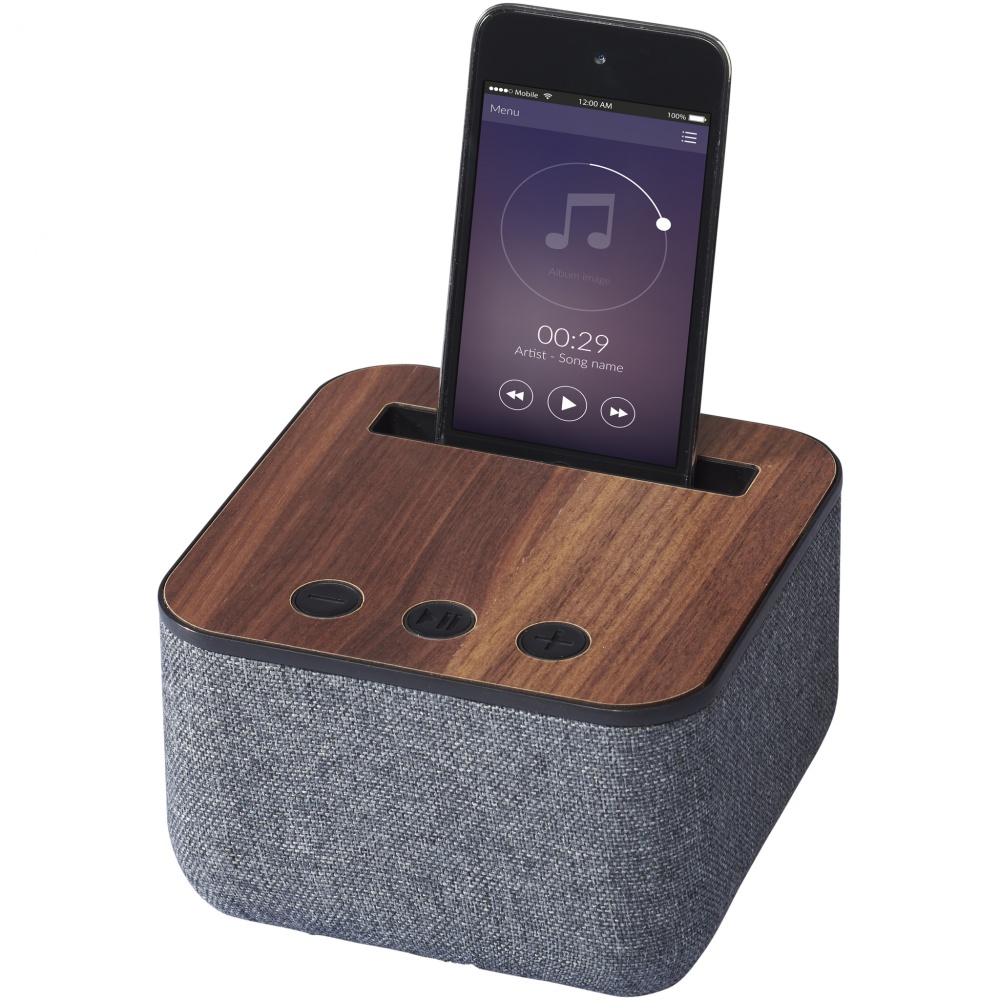 Logo trade promotional gifts picture of: Shae Fabric w. Wood BT Speaker, grey