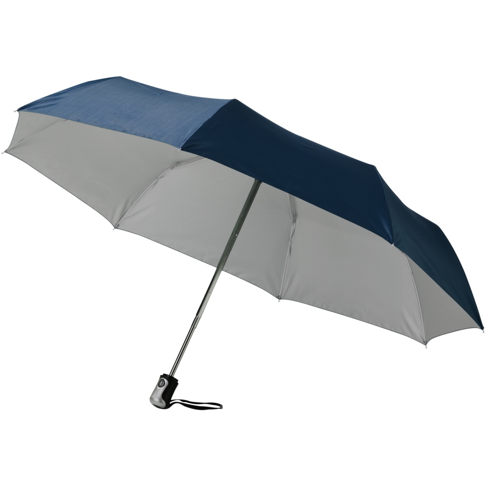 Logo trade advertising products image of: 21.5" Alex 3-Section auto open and close umbrella, dark blue - silver