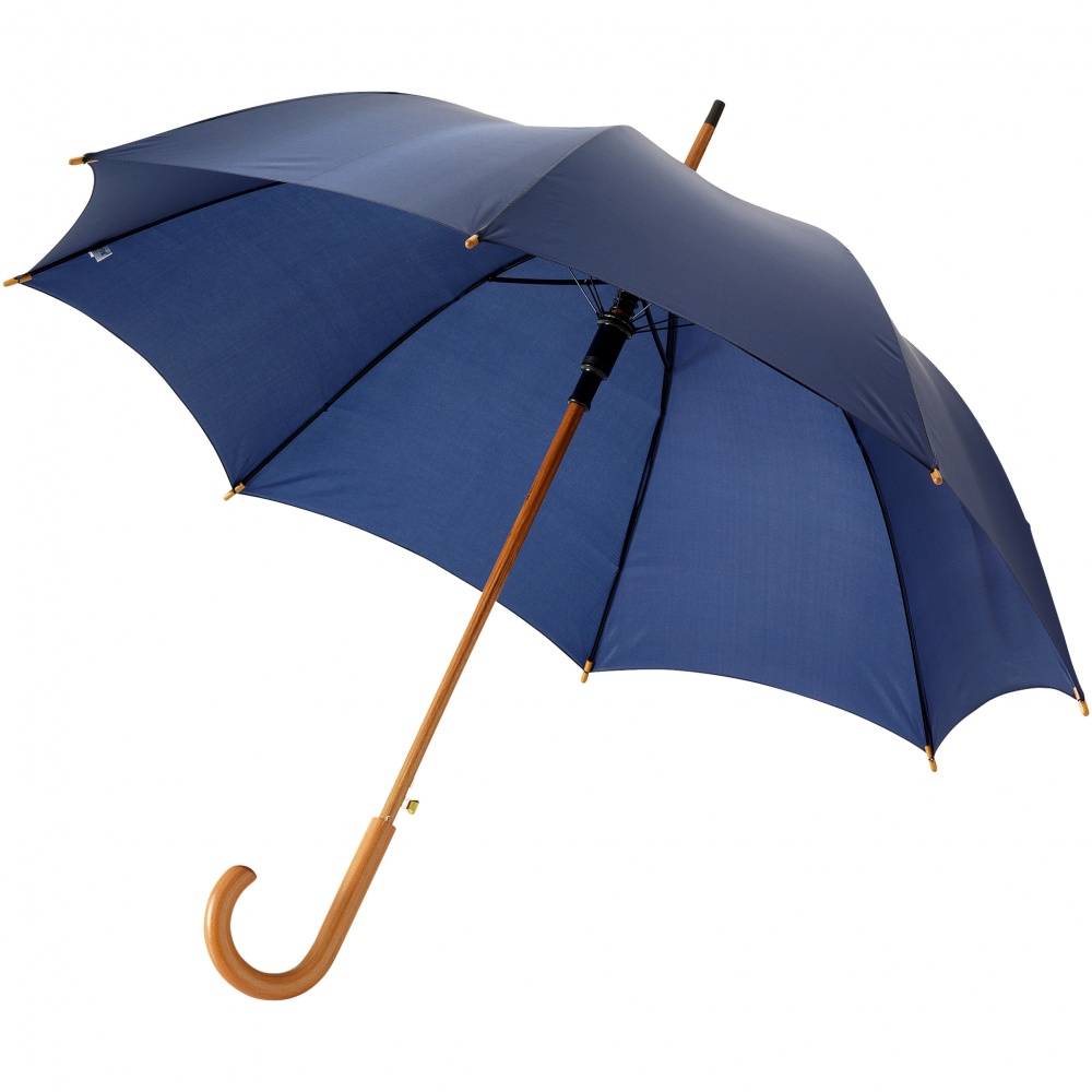 Logo trade business gifts image of: Kyle 23" auto open umbrella wooden shaft and handle, navy blue