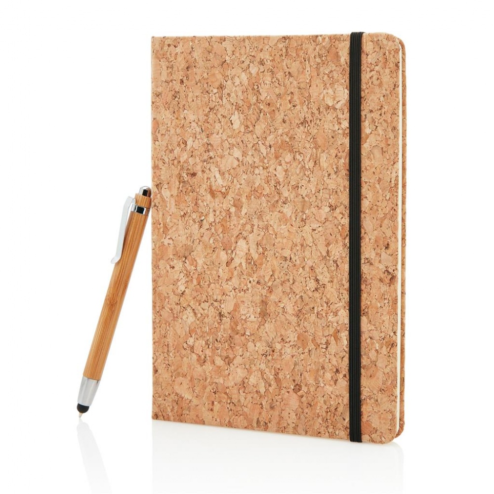 Logo trade promotional item photo of: A5 notebook with bamboo pen including stylus, brown