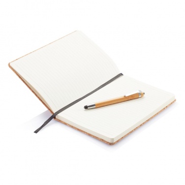 Logotrade promotional gift image of: A5 notebook with bamboo pen including stylus, brown
