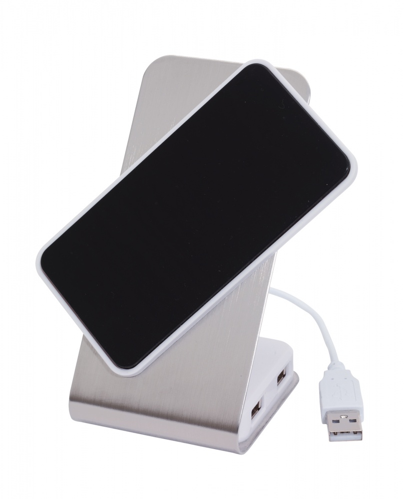 Logo trade promotional item photo of: Phone holder with USB Hub, Database, silver/black