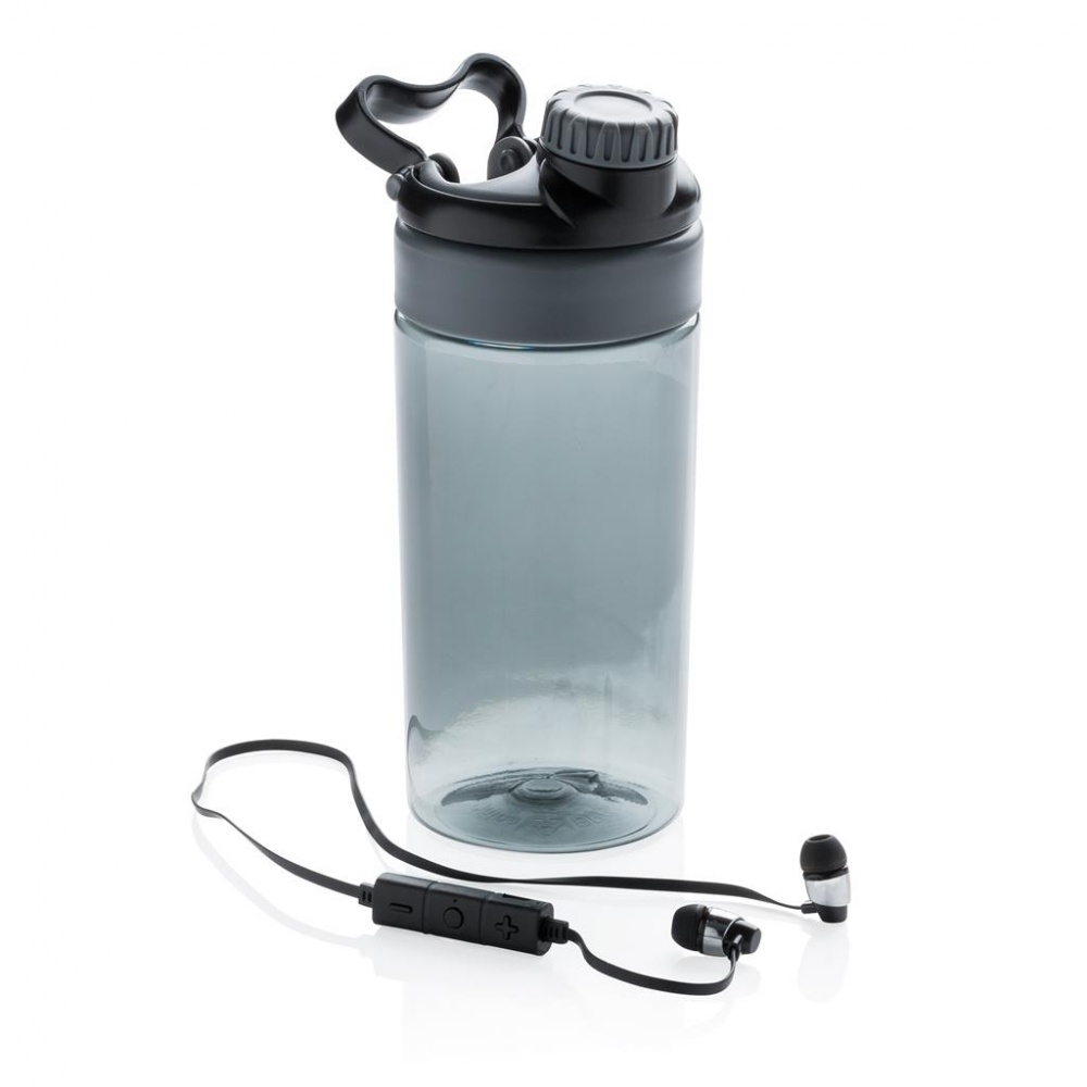 Logo trade corporate gifts image of: Leakproof bottle with wireless earbuds, black