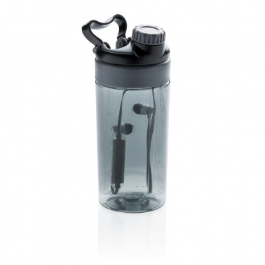 Logo trade promotional giveaways picture of: Leakproof bottle with wireless earbuds, black