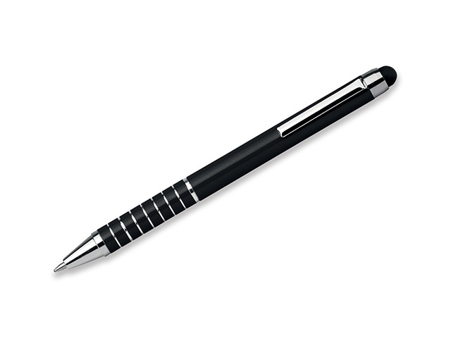 Logotrade promotional merchandise photo of: SHORTY metal ball pen with function "touch pen", blue refill, black