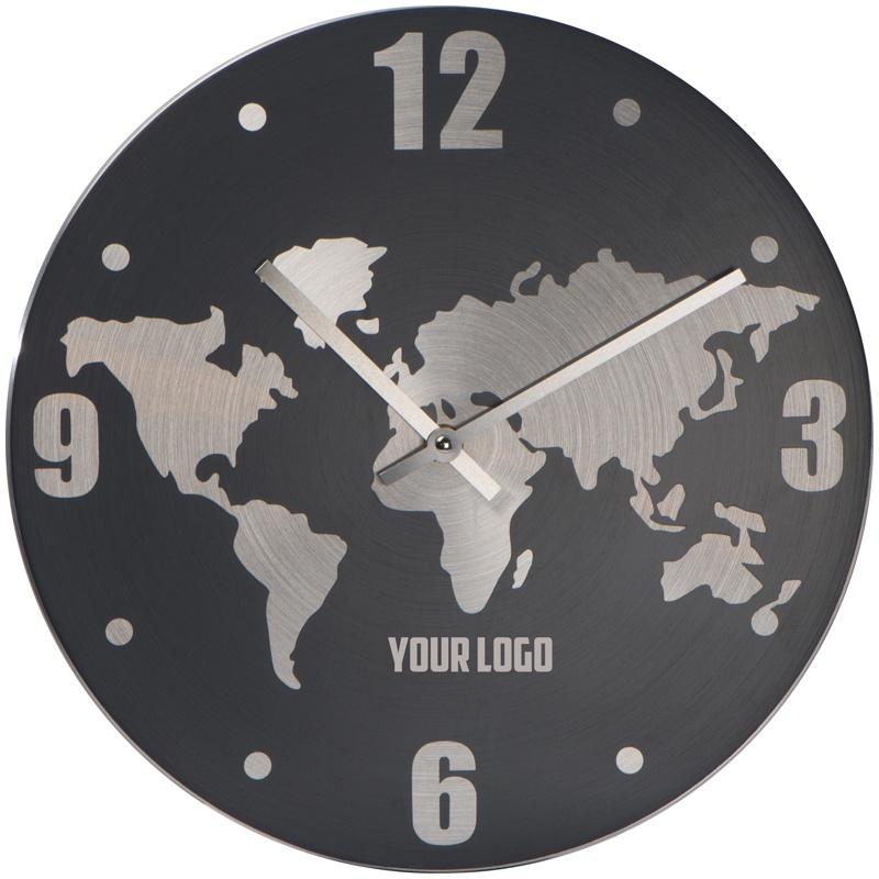 Logo trade corporate gift photo of: Aluminium wall clock, grey/black