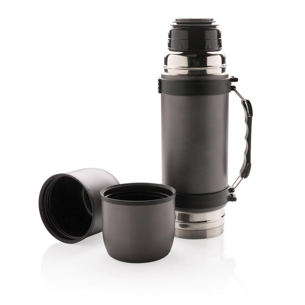 Logo trade promotional items image of: Swiss Peak vacuum flask with 2 cups, grey