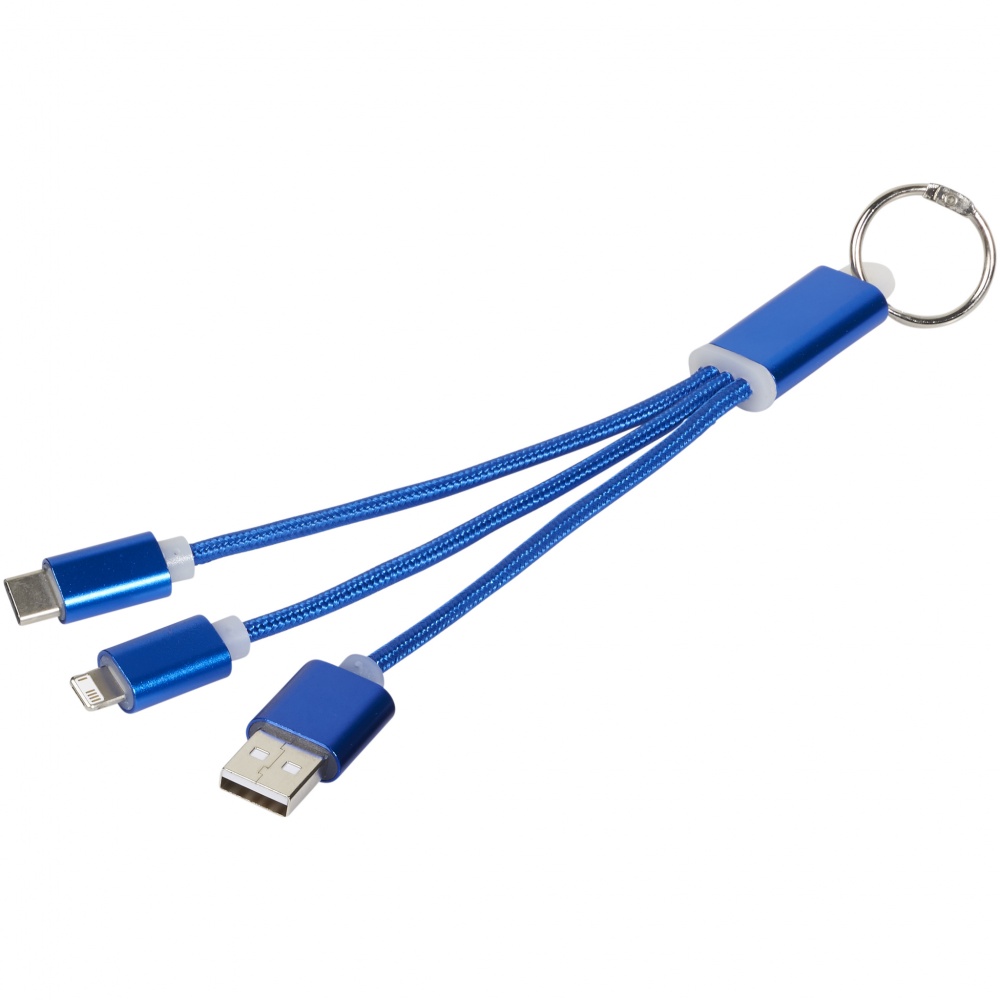 Logo trade promotional product photo of: Metal 3-in-1 Charging Cable with Key-ring, blue