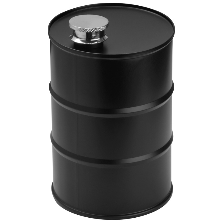 Logo trade promotional giveaways image of: Hip flask barrel, black