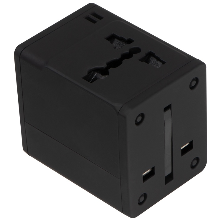 Logo trade promotional gifts image of: Rubberized travel adapter, black