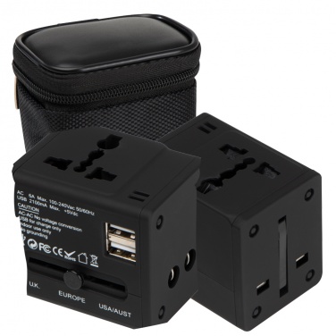 Logo trade promotional merchandise picture of: Rubberized travel adapter, black