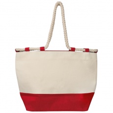 Beach bag with drawstring, red/natural white