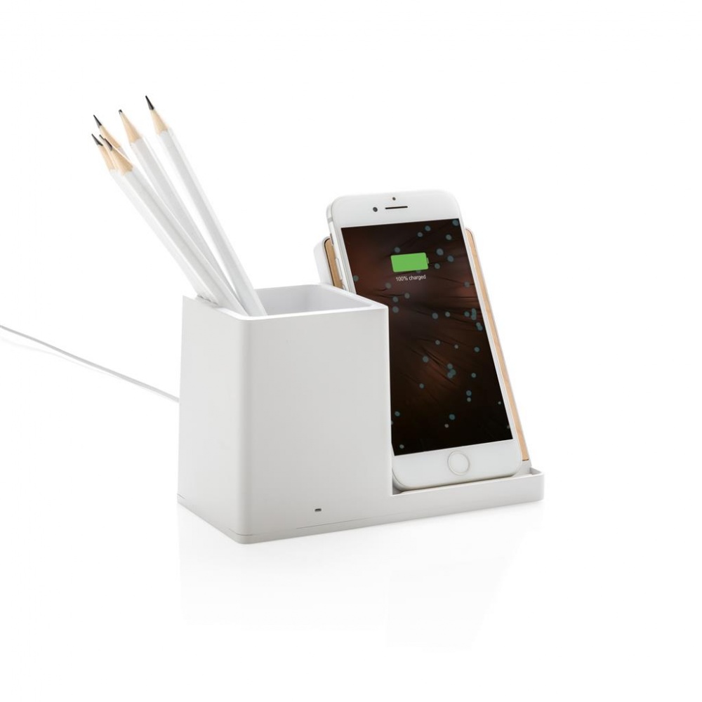 Logo trade promotional gift photo of: Ontario 5W wireless charger with pen holder, white