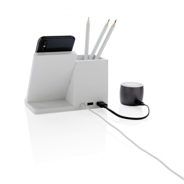 Logo trade corporate gift photo of: Ontario 5W wireless charger with pen holder, white