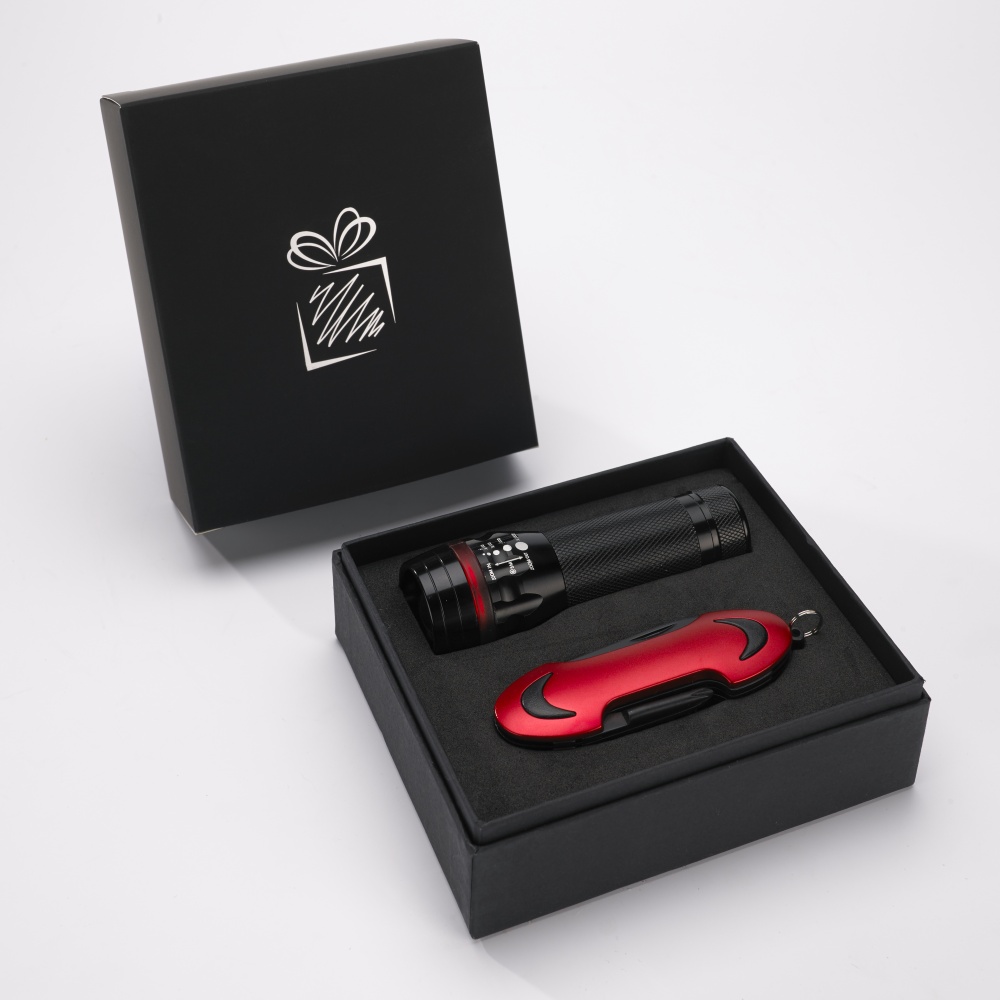 Logo trade promotional items picture of: SET COLORADO I: LED TORCH AND A POCKET KNIFE, red