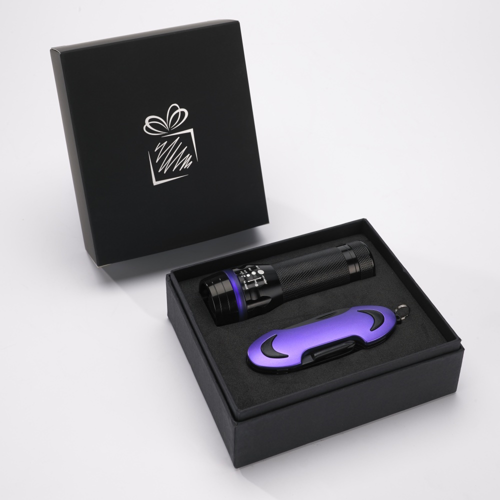 Logo trade promotional giveaways picture of: SET COLORADO I: LED TORCH AND A POCKET KNIFE, purple