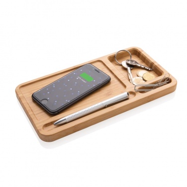 Logotrade promotional merchandise picture of: Bamboo desk organizer 5W wireless charger, brown